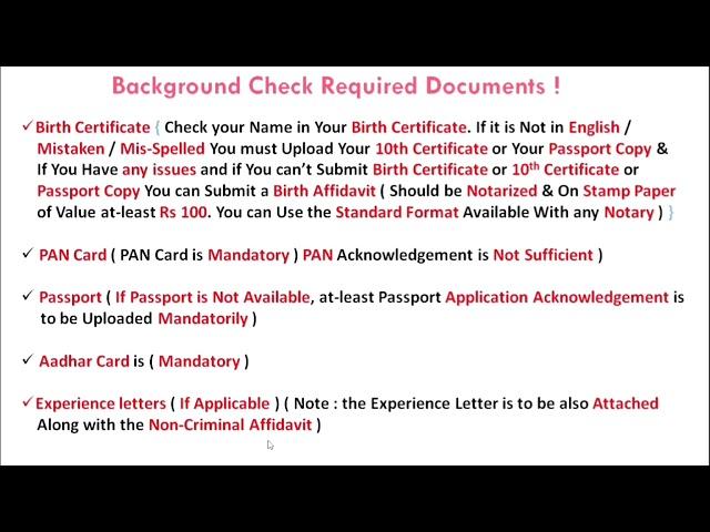 TCS Background Check Required Documents 2022 BGC