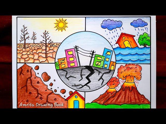 International Day for Disaster Reduction Drawing-13th Oct | Types of Natural Disaster Drawing easy