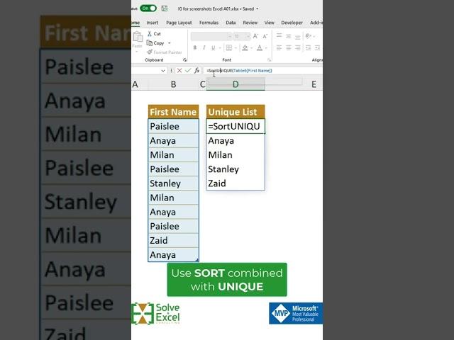 The easiest Excel Formula to get a sorted list of unique values . | Celia Alves - Microsft MVP