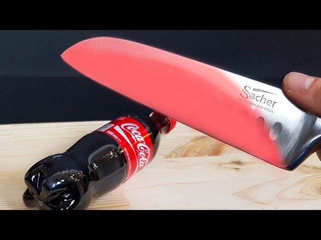 EXPERIMENT Glowing 1000 degree KNIFE VS COCA COLA