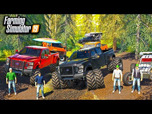 MILLIONAIRE'S GO MUDDING! EXTREME LIFTED TRUCKS ($130,000 FORD'S) | FARMING SIMULATOR 2019