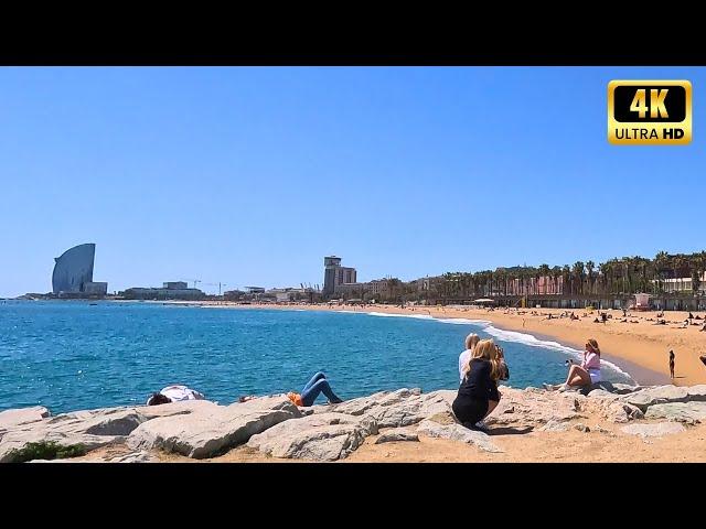 Walking tour Barcelona | ️  BEACH WALK | Spain | A spring walk in Barcelona on Sunny day.  [4K]
