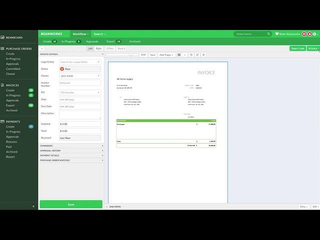 How can I create invoices using Beanworks' Invoice Module?