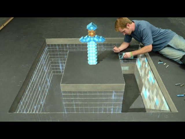 Minecraft Diamond Sword 3D Chalk Art - AWE me Artist Series