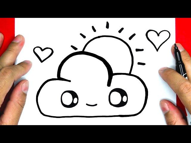 HOW TO DRAW CUTE CLOUD WITH SUN, DRAW CUTE THINGS