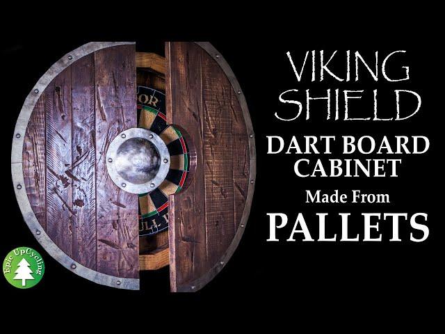 Pallet Wood and Scrap Metal Viking Shield Dart Board Cabinet.