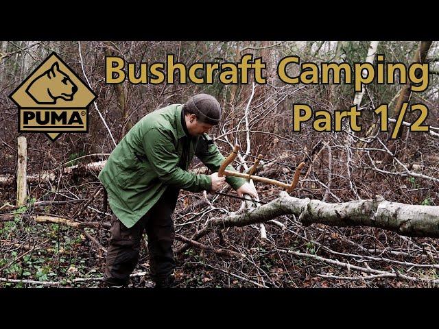 1/2 - Quick Bushcraft Camp: Tarp Setup, Outdoor Stove Fire, Carving Project with the PUMA Automesser