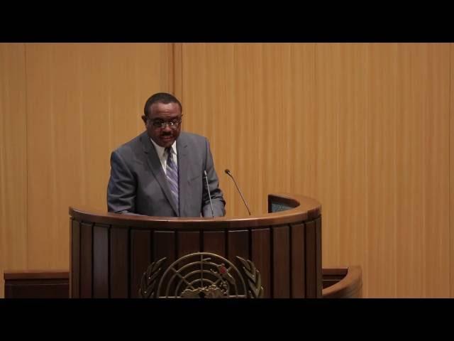 Ethiopia's Hailemariam Desalegn speaking at UNIDO Investment Forum in Addis Ababa