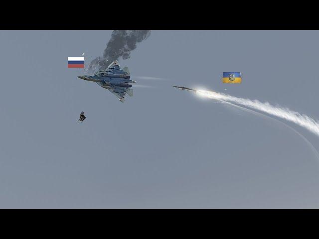 Scary moment! A Russian Su-57 stealth fighter was shot down by a long-range anti-aircraft missile.