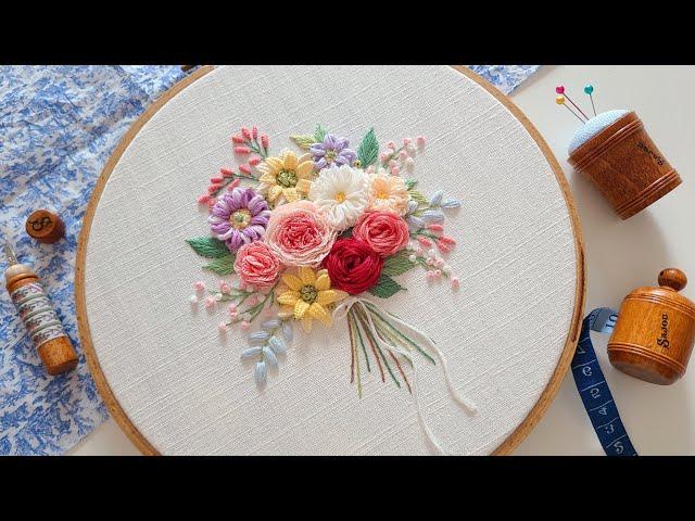 프랑스자수 l 입체 꽃다발 자수 3D flower bouquet embroidery