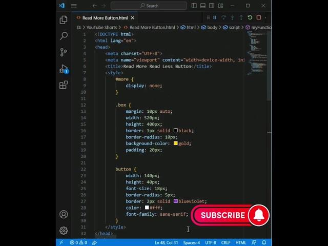 Read More Read Less Button | HTML CSS #shorts