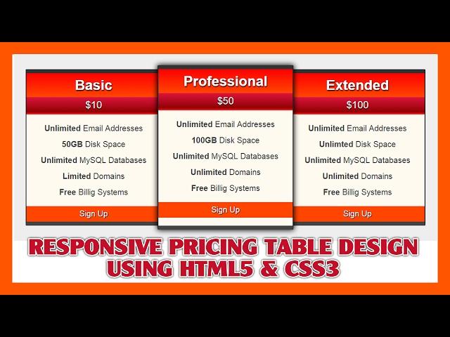 Responsive Pricing Table Using HTML5 & CSS3 | Web Design | Pure CSS3 Responsive Design