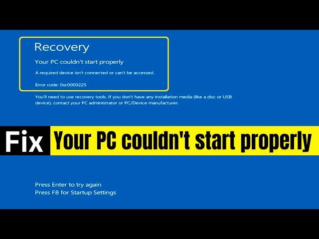 Recovery - Your PC couldn't start properly | Blue Screen Error