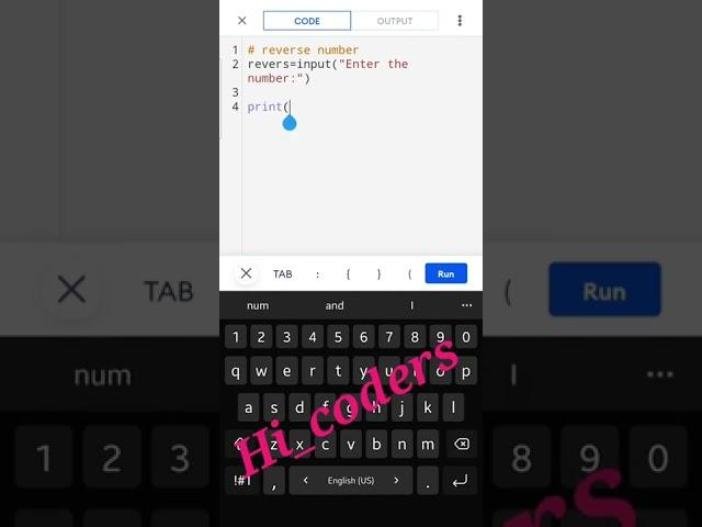 reverse the number in python!number ko reverse kaise karaye!#short #python #coding #reverse #1
