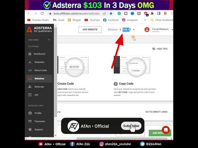 $1988 Adsterra Payment Proof | Adsterra Current Balance $103 2024 #shortsvideo #shorts #shortsfeed