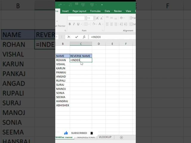 Interview question | Reverse name in excel | #exceltutorial #excel #indexformula