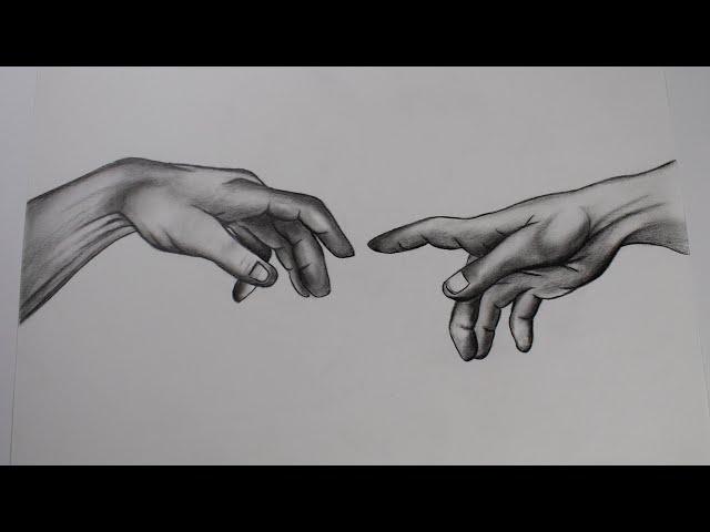 how to draw the creation of adam hands step by step | pencil drawing