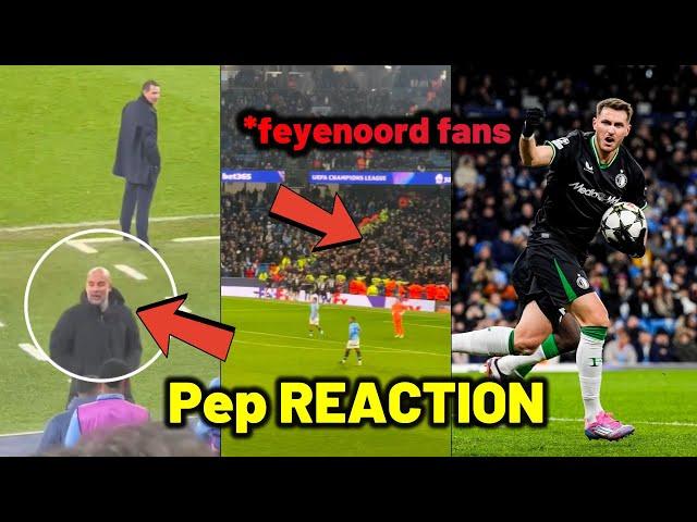 Pep Guardiola and Feyenoord fans reactions to Hancko late equalizer vs Man City