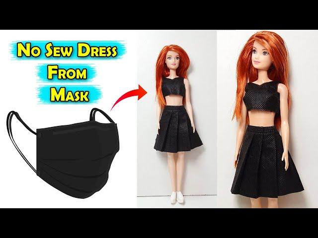 DIY No Sew Doll Dress From Mask | Barbie Hacks and Crafts | Waste Disposable Mask Dress