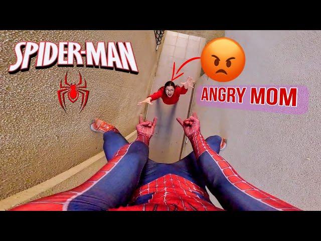 SPIDER-MAN HAS SUPER POWERS AND CAN'T BE CAUGHT BY HIS TOTALLY CRAZY MOM (Super Funny ParkourPOV)