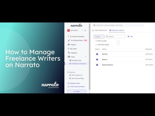 Freelancer Management on Narrato