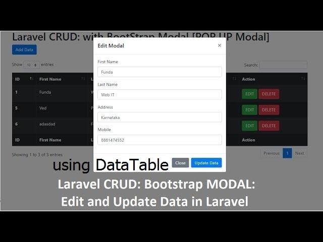 Laravel CRUD: Bootstrap Modal: Edit and Update the Data using DataTable in Laravel