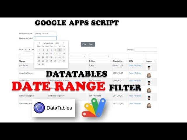 WebApp - Apps Script - Datatables (Part 6): Date Range Filter