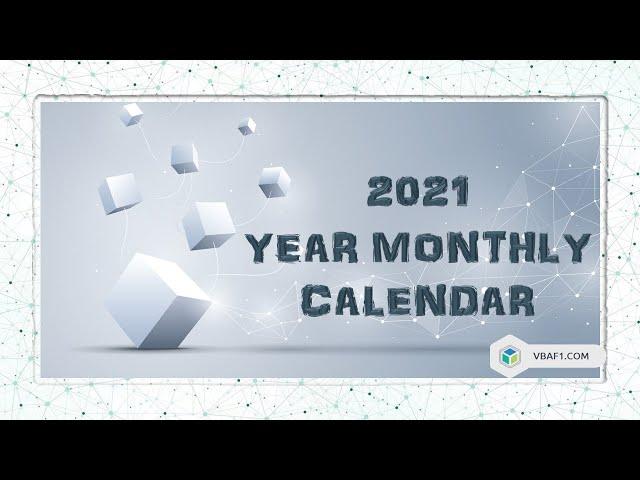 2021 Year Monthly Calendar