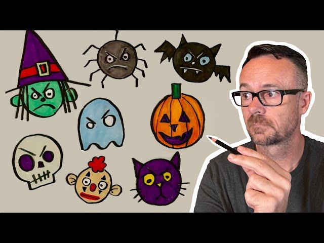 Draw 8 Halloween characters | SUPER EASY drawing lesson