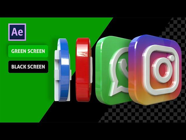 SOCIAL MEDIA ICONS 3D ANIMATED GLOSSY VERSION BLACK SCREEN GREEN SCREEN