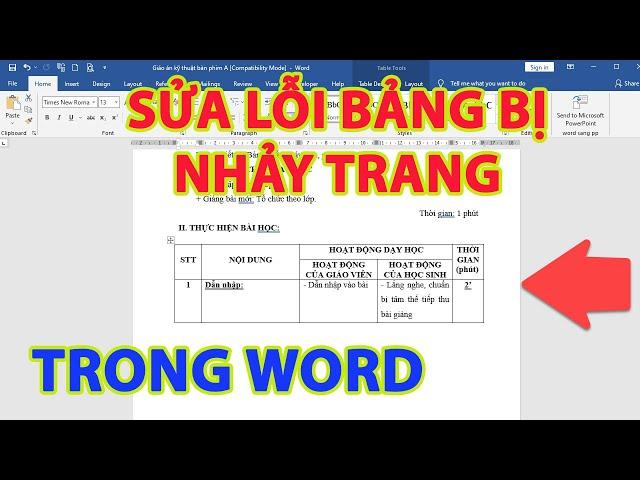 Sửa lỗi bảng bị nhảy trang trong word | bảng bị nhảy trang trong word