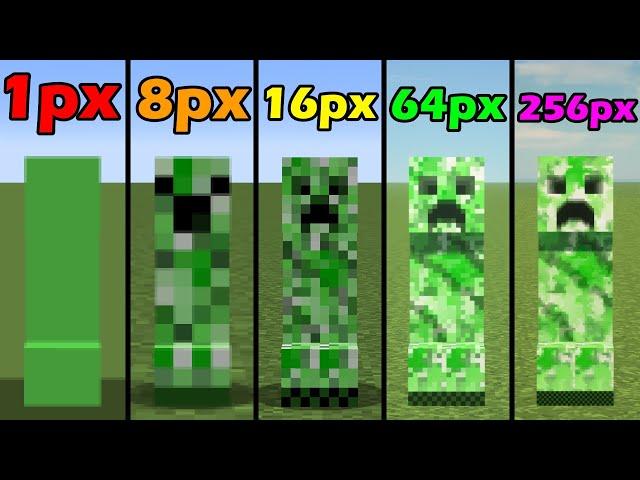 creeper in 1px vs 8px vs 16px vs 64px vs 256px