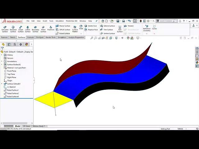 Solidworks Surface Tutorial 10: Ruled Surface
