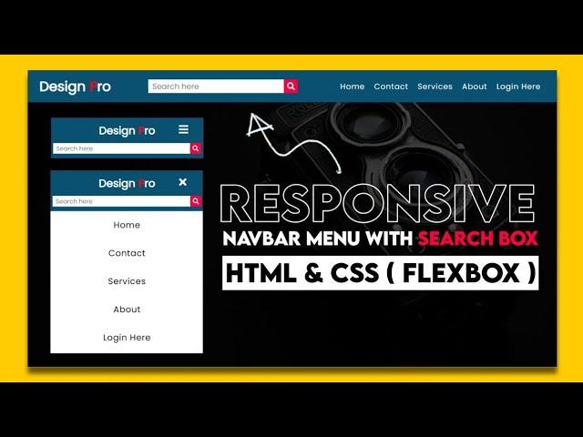 Responsive - Navigation Menu Bar with Search Box in Html & CSS Only | Navbar with CSS Flexbox