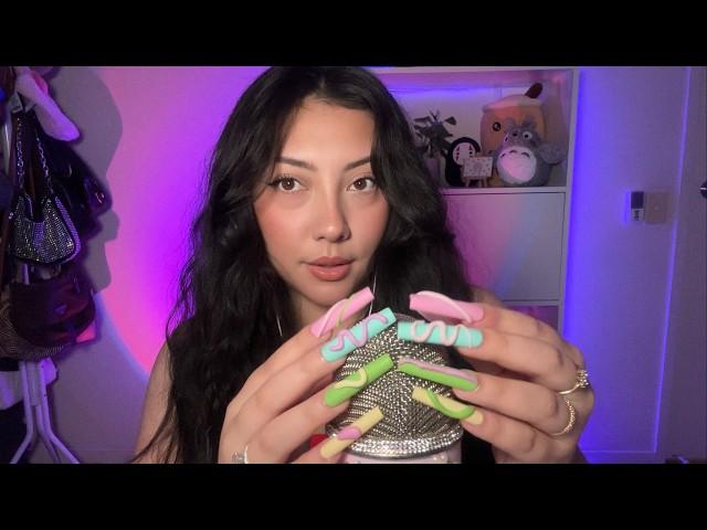 ASMR Nail clacking + tapping, mic scratching, and mouth sounds 