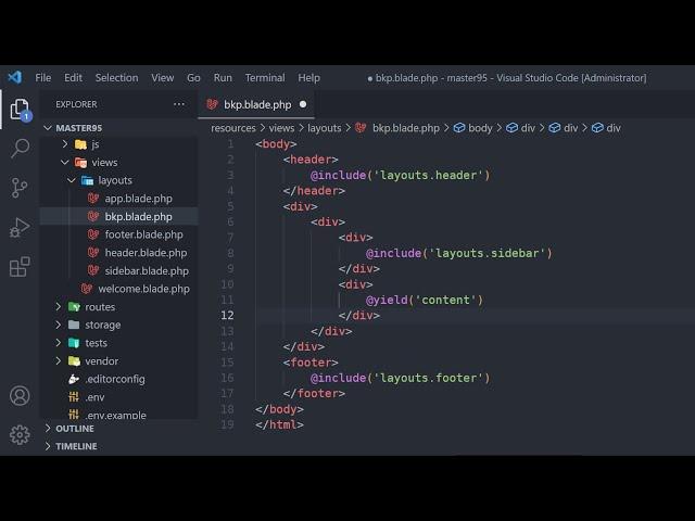 Using Laravel @extends, @include and @yield