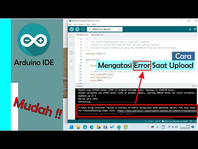 Tutorial Cara Mudah Mengatasi Error Saat Upload Program ESP32 Menggunakan Arduino IDE