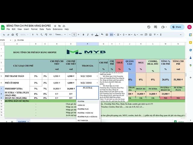 Chia sẻ bảng tính chi phí bán hàng shopee, định giá sản phẩm, tính toán lời lỗ | Lập Nghiệp Shopee