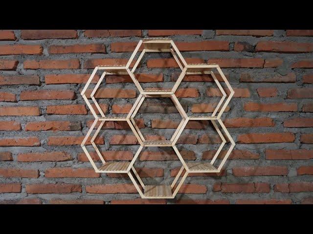 Popsicle stick hexagon honey comb shelves