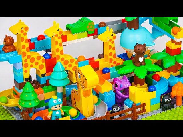 Satisfying Building Blocks Marble Run ASMR | A block-built coaster filled with giraffes