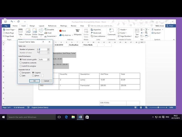 How to Create a table in Microsoft Word