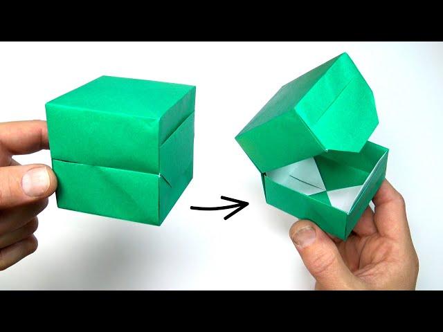 Hinged Gift Box that Locks from One Square  Pure origami -- no glue no 