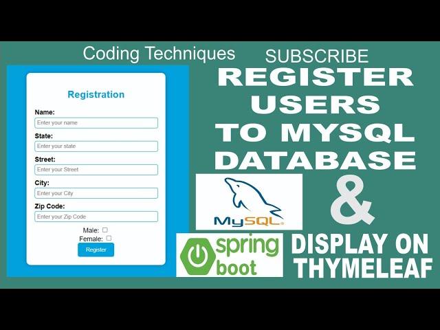 User Registration Form Using Spring Boot + MySQL Database + Thymeleaf + Spring Data JPA