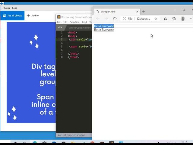 Lec 12 : Block and inline elements in html | div and span tag examples | span tag | div tag | html