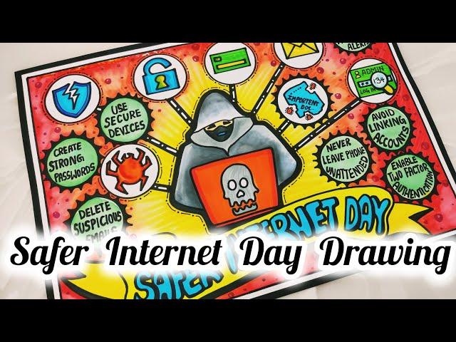 Safer Internet Day Poster/Safer Internet Day Drawing Easy steps /Cyber Safety Poster Drawing