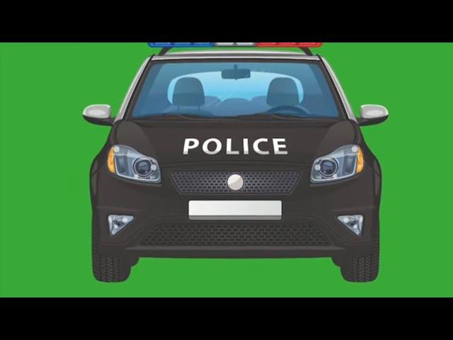 Police Car Green Screen Driving Front View Animation