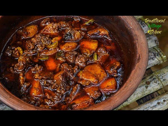 ගමේ රසට බ්ලැක් පෝක් කරිය | Black Pork Gravy Recipe | Spicy And Delicious Pork Recipe