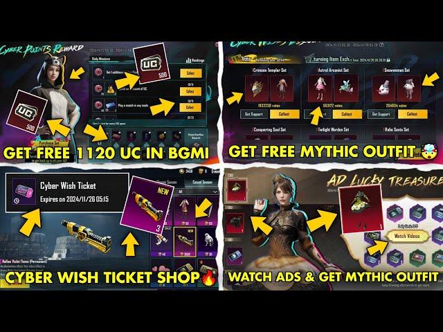 ₹0 Uc Get Free Mythic Outfits In Bgmi | Cyber Wish Ticket Shop | Get Free 1120 Uc In Bgmi