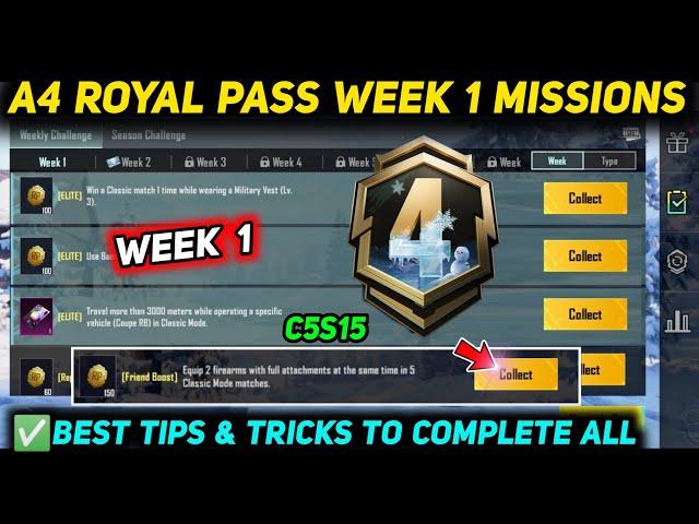 A4 WEEK 1 MISSION  PUBG WEEK 1 MISSION EXPLAINED  A4 ROYAL PASS WEEK 1 MISSION  C5S15 RP MISSIONS