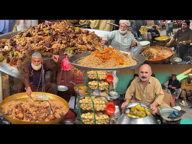 Village Bazaar Street Food | Bannu Pulao | Old Man Working hard | Breakfast food in Afghanistan